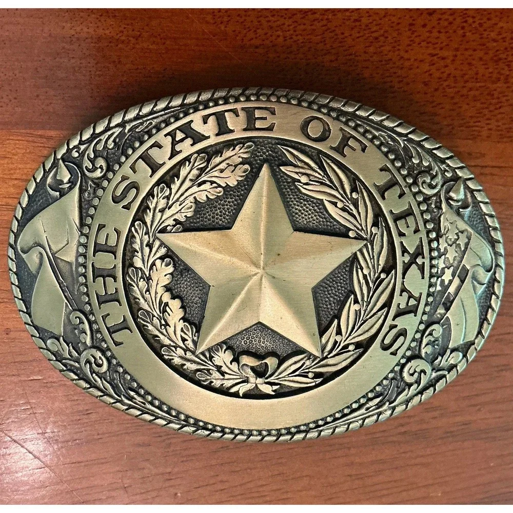 Tony Lama State Series Solid Brass Texas Star Oval Belt Buckle